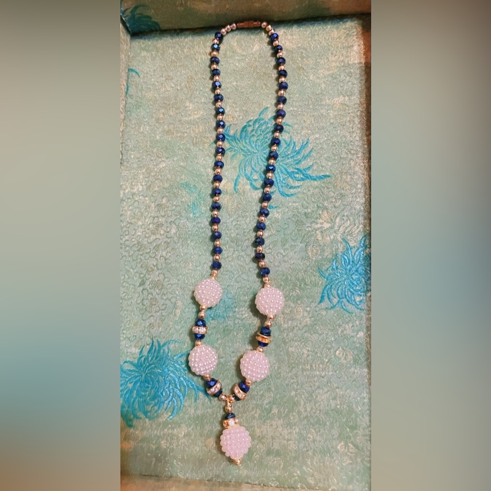 Elegant Blue and White Beaded Necklace